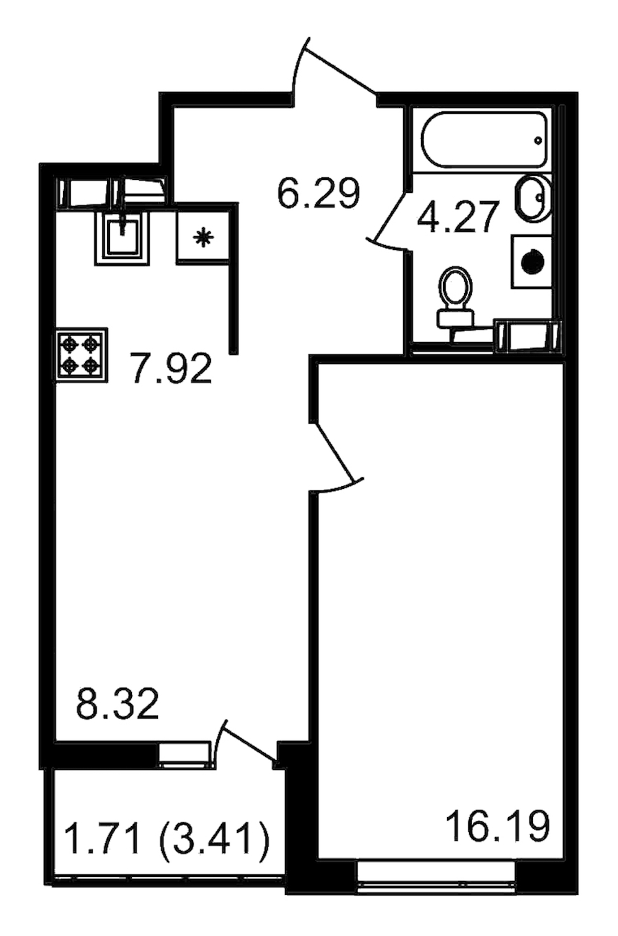 1-комнатная квартира 42.99 м², 14/14 эт., ЖК «Чёрная речка»